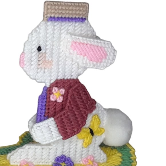 Easter Bunny Decor Vintage Cross stitch on Plastic Form Set of Two - Picture 6 of 7